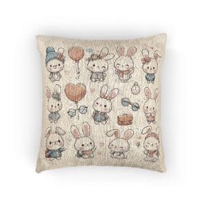 Vector Cartoon Rabbit Sits Field Flowers (2) Woven Pillow