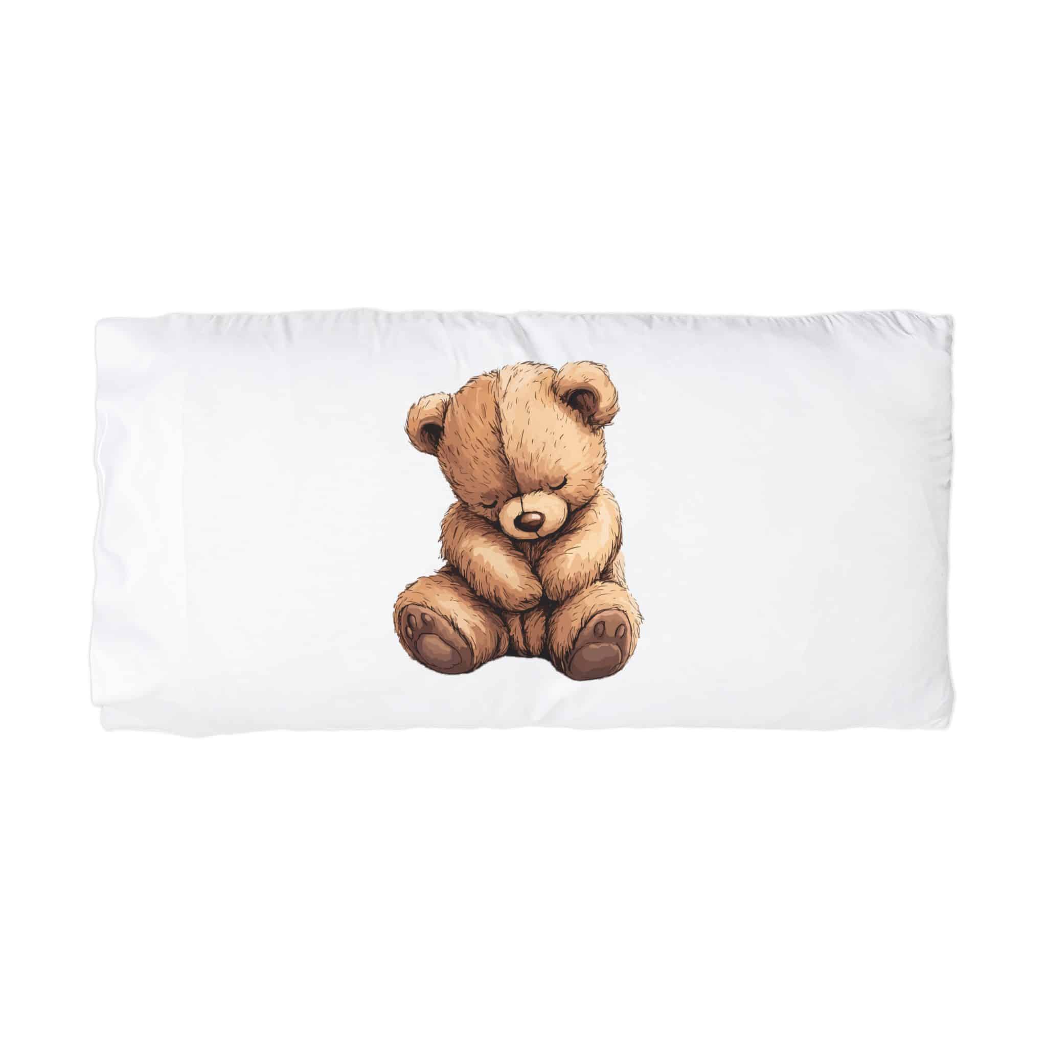 Adorable Shy Brown Teddy Bear Clip Art Illustration Microfiber Pillowcase - Image 3