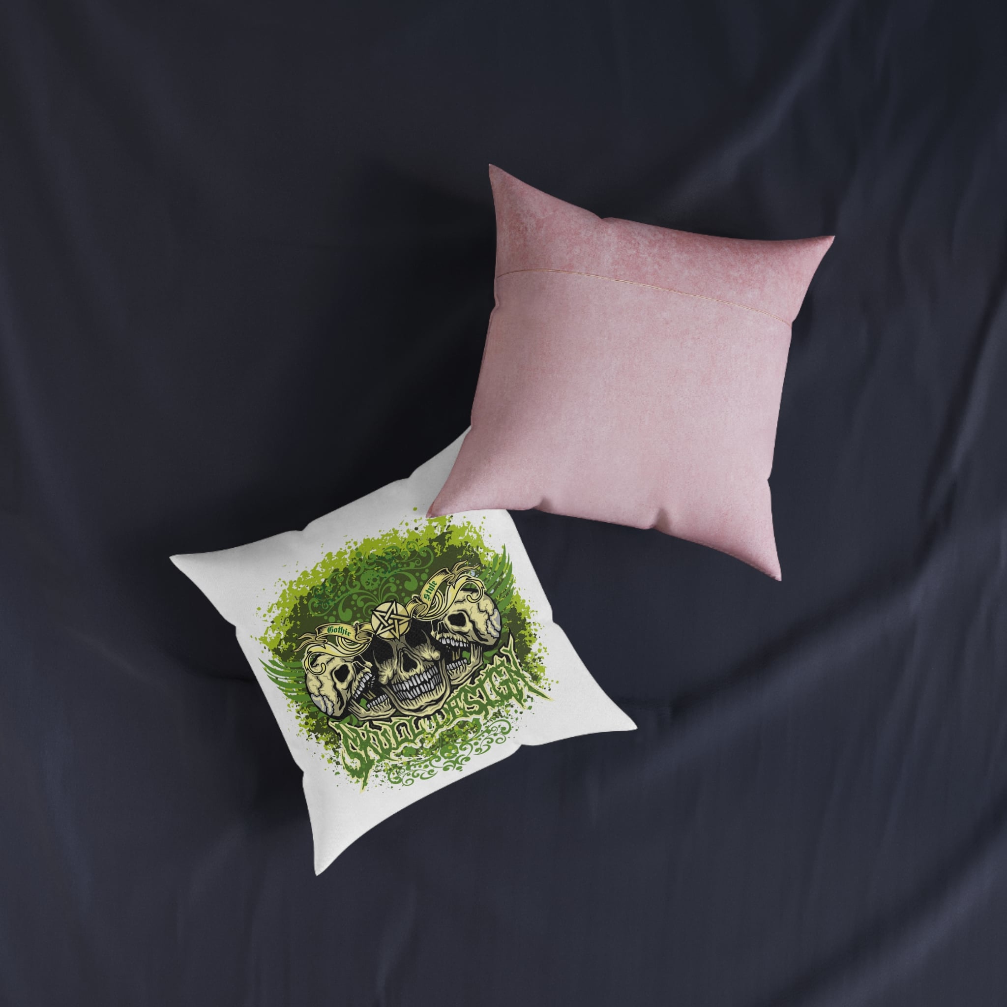 Gothic Sign With Skull Wings Grunge Vintage Design T Shirts Square Pillow Pink Back - Image 7