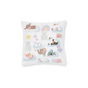 Cute Cartoon Set With Cute Animals Sleeping Clouds Square Pillow Pink Back