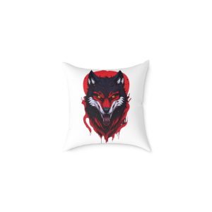 Wolf With Red Head Yellow Eyes Square Poly Canvas Pillow