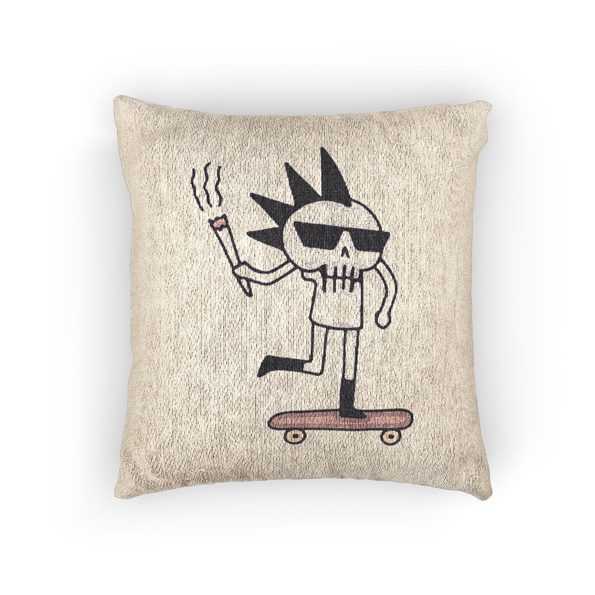 Cool Punk Skull With Cigarette Riding Skateboard Doodle Art Illustration T Shirt Sticker Woven Pillow - Image 3