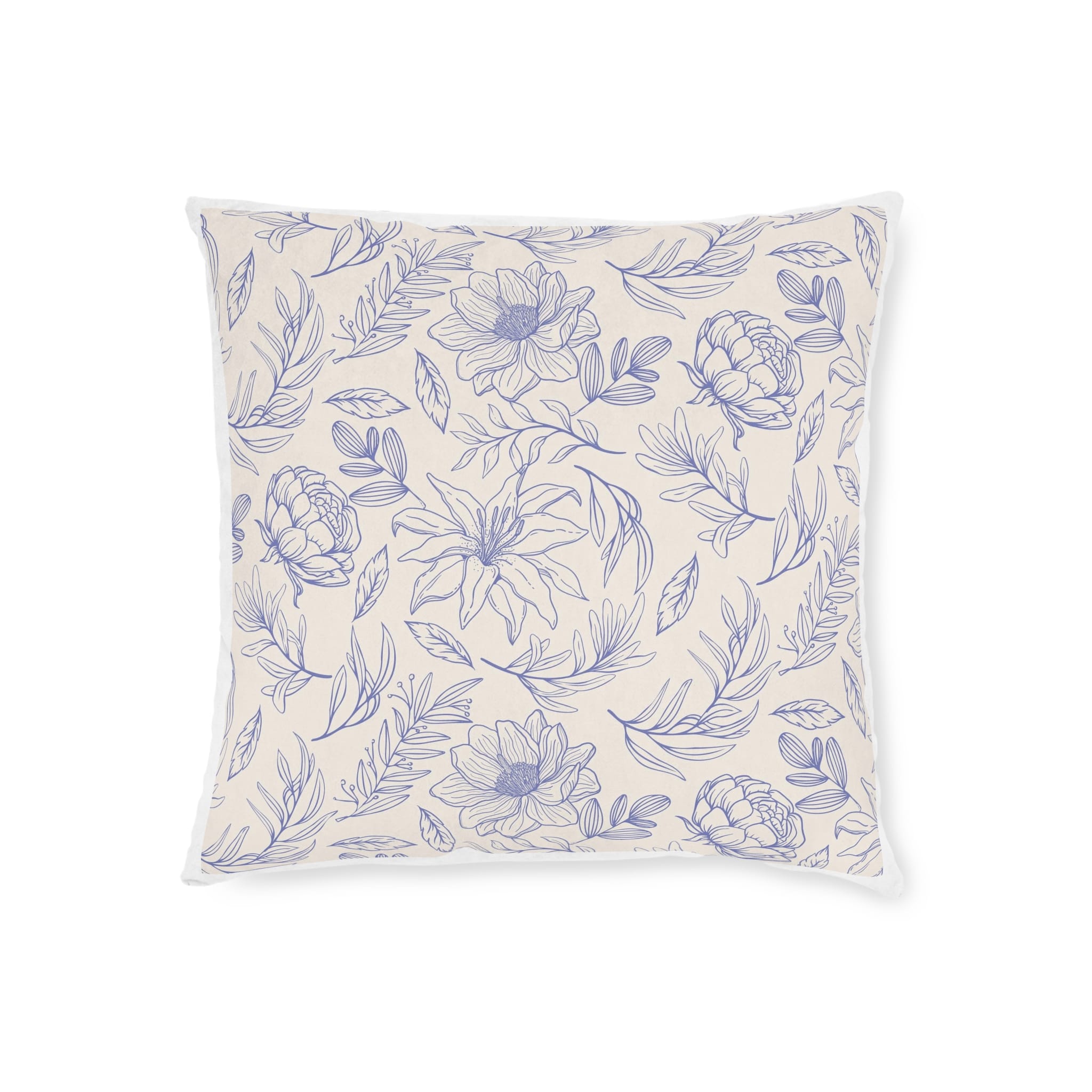 Engraving Hand Drawn Botanical Pattern Square Pillow Pink Back - Image 5