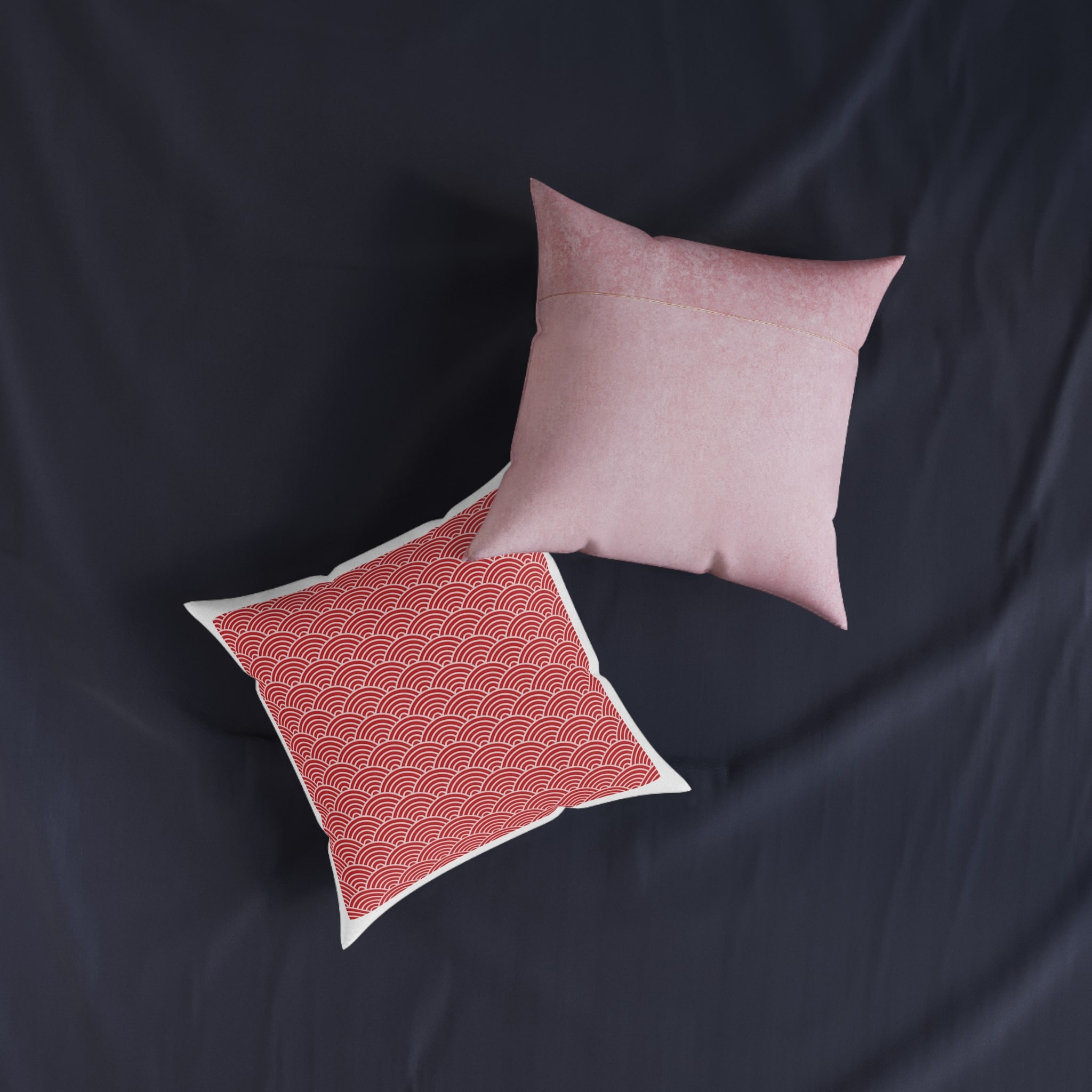 Japanese Wave Seamless Pattern Background Square Pillow Pink Back - Image 7