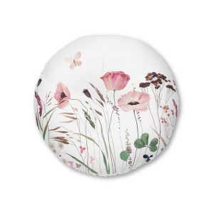 Watercolor With Wildflowers Herbs Butterfly Summer Meadow Tufted Floor Pillow Round