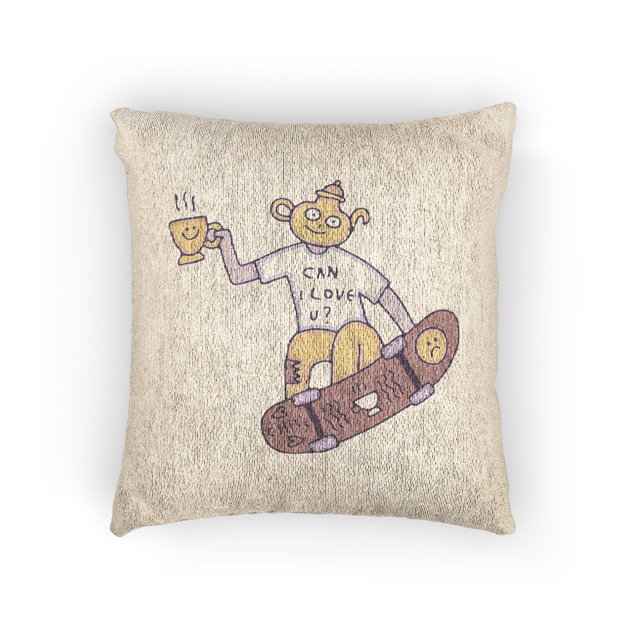Cool Teapot Character Freestyle With Skateboard Illustration T Shirt Sticker Woven Pillow