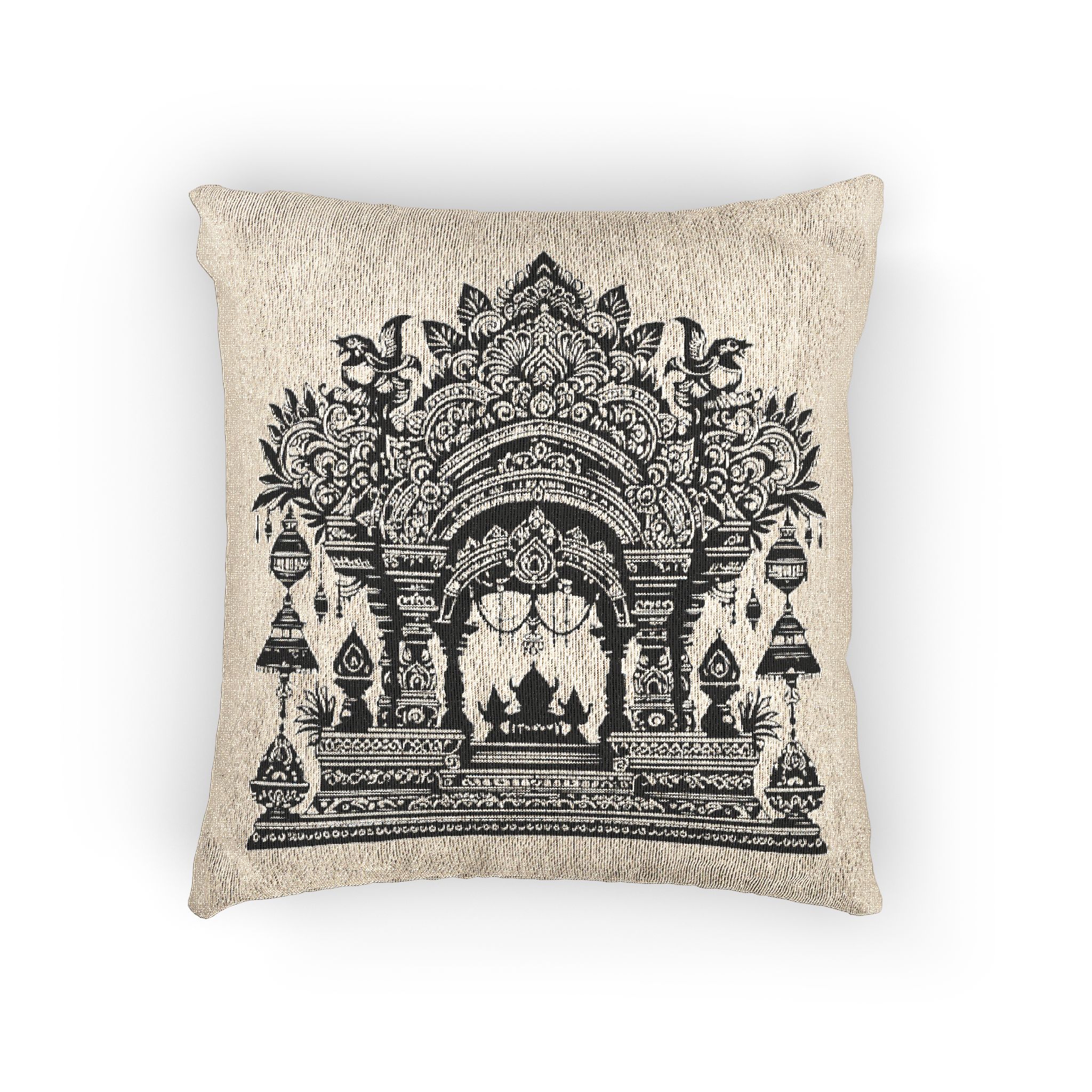 Intricate Puja Mandap Silhouettes Capturing Essence Festive Decor Black Colour Vactor (1) Woven Pillow