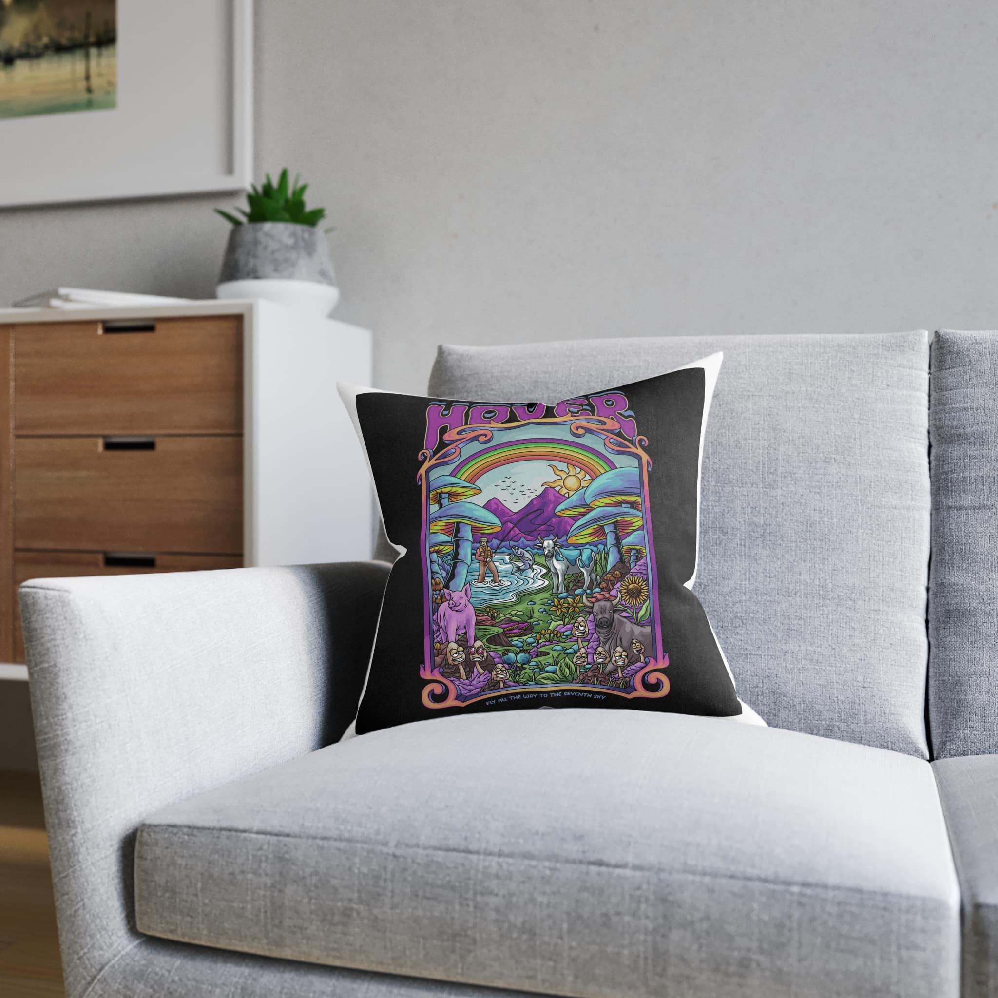 Magic Psychedelic With Text Illustration Square Pillow Pink Back - Image 8