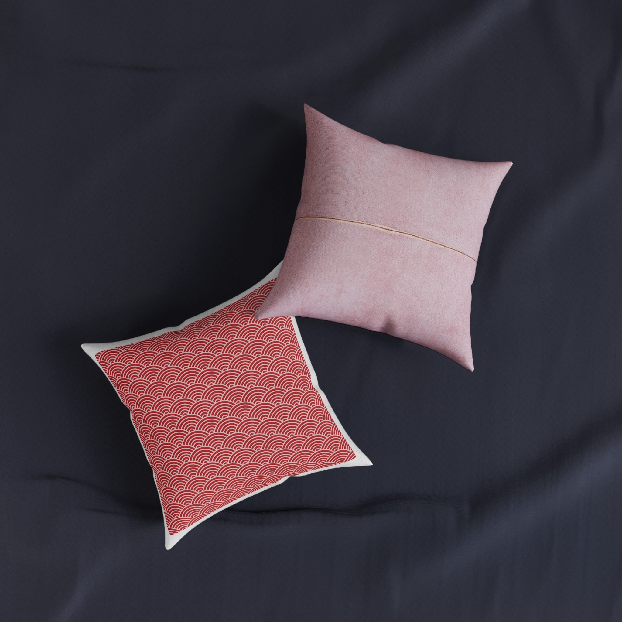 Japanese Wave Seamless Pattern Background Square Pillow Pink Back - Image 3