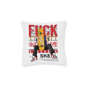 Fuck Skate Die With Skateboarder Illustration Square Pillow Pink Back