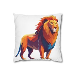 Vibrant Colorful Lion Vector Art Illustration Square Poly Canvas Pillowcase