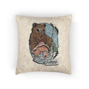 Bear Fishing Salmon Woven Pillow