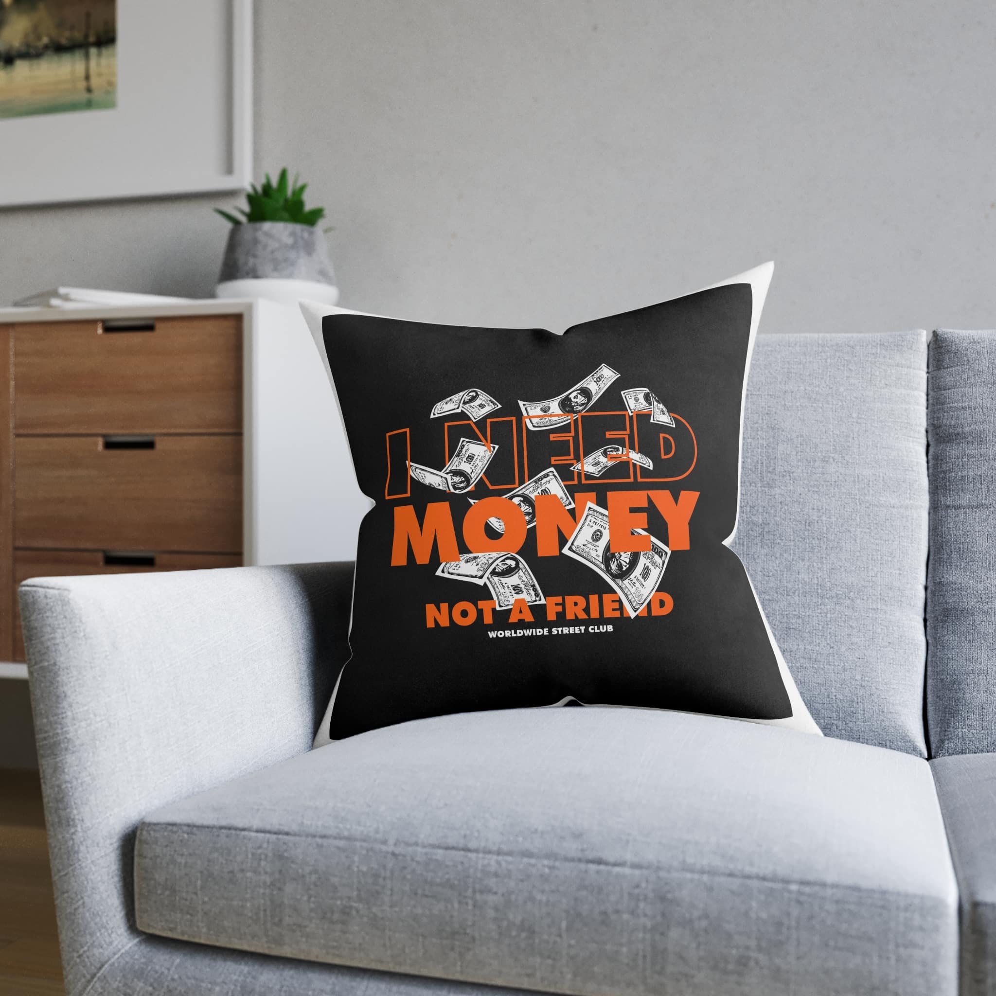 I Need Money Not A Friend Simple Vintage Fashion Square Pillow Pink Back - Image 12