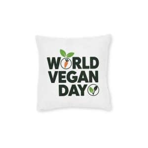 World Vegan Day Square Pillow Pink Back