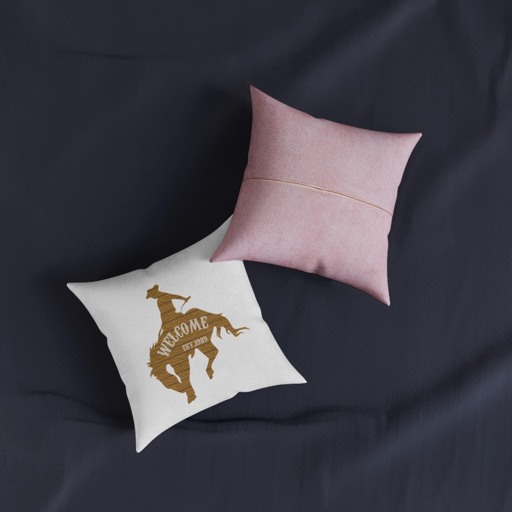 Welcome Cowboy Square Pillow Pink Back - Image 3