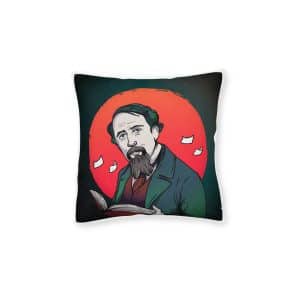 Hand Drawn Charles Dickens Illustration Square Pillow Pink Back
