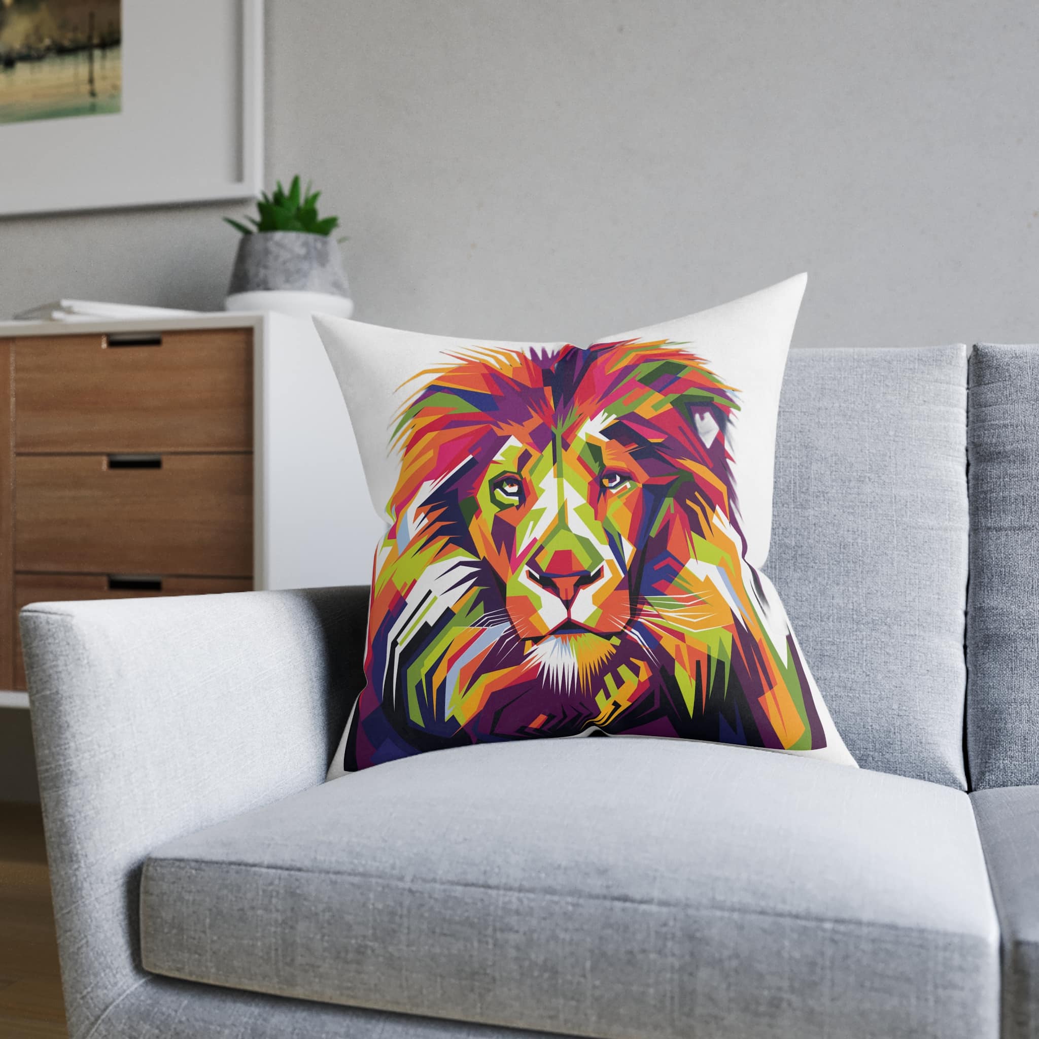 Lionhead Square Pillow Pink Back - Image 12