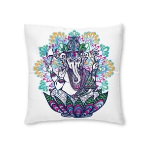 God Ganesha With Ornate Colored Mandala Tufted Floor Pillow Square