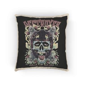 Skull Longboard With Text Illustration Woven Pillow