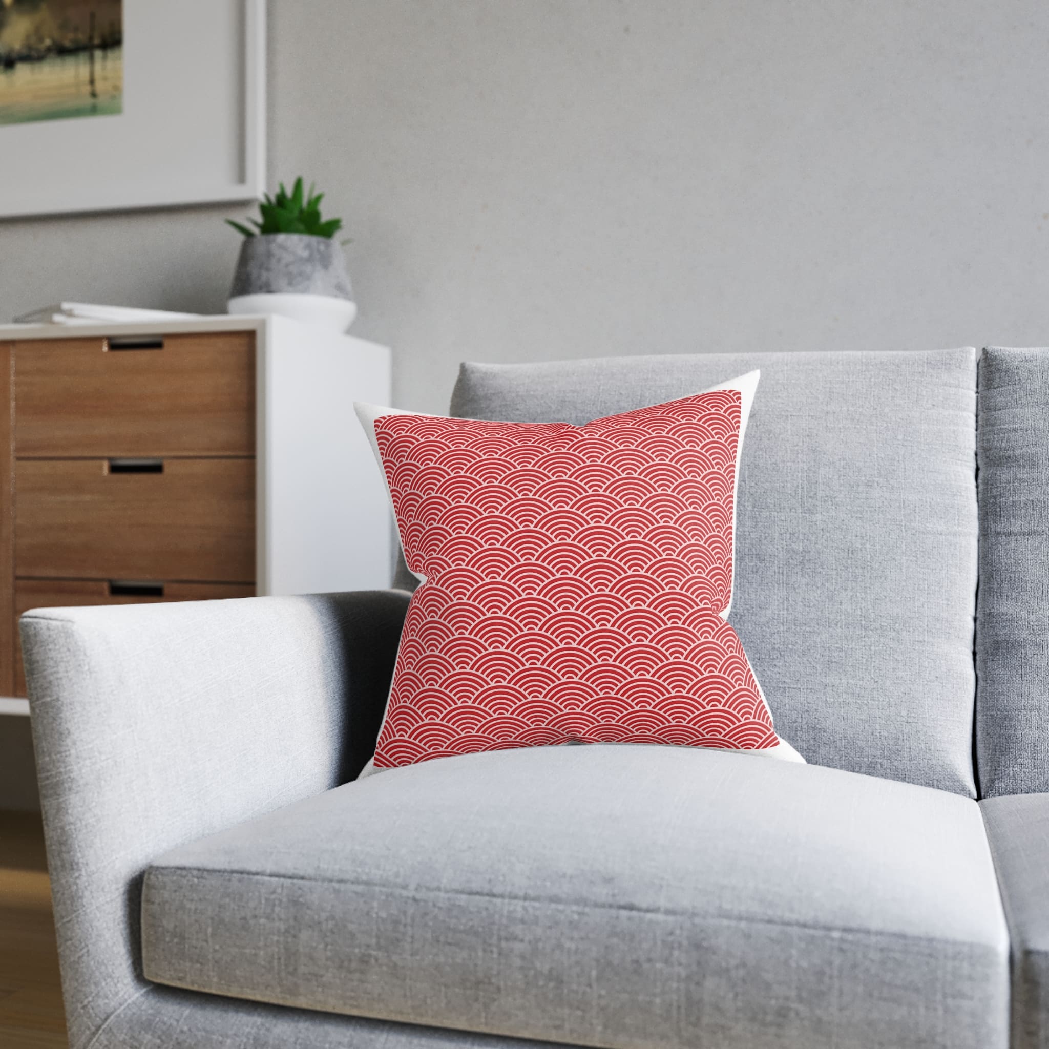 Japanese Wave Seamless Pattern Background Square Pillow Pink Back - Image 8