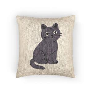 Cute Gray Cat Sitting Looking Up Vector Cat With Curious Expression Sitting Ground Woven Pillow