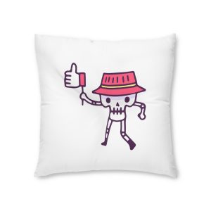 Cool Skull Wearing Bucket Hat Holding Like Button Illustration T Shirt Sticker Tufted Floor Pillow Square