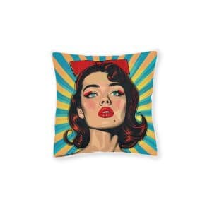 Vintage Pop Art Girl Square Pillow Pink Back