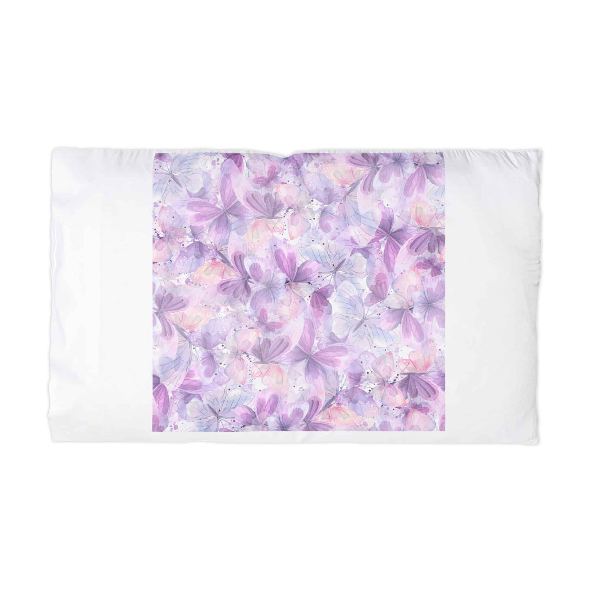 Lilac Pink Blue Butterflies Watercolor Illustration Seamless Pattern White Background From Cats Butterflies Collection Fabric Textile Wallpaper Packaging Wrapping Paper Decoration Microfiber...