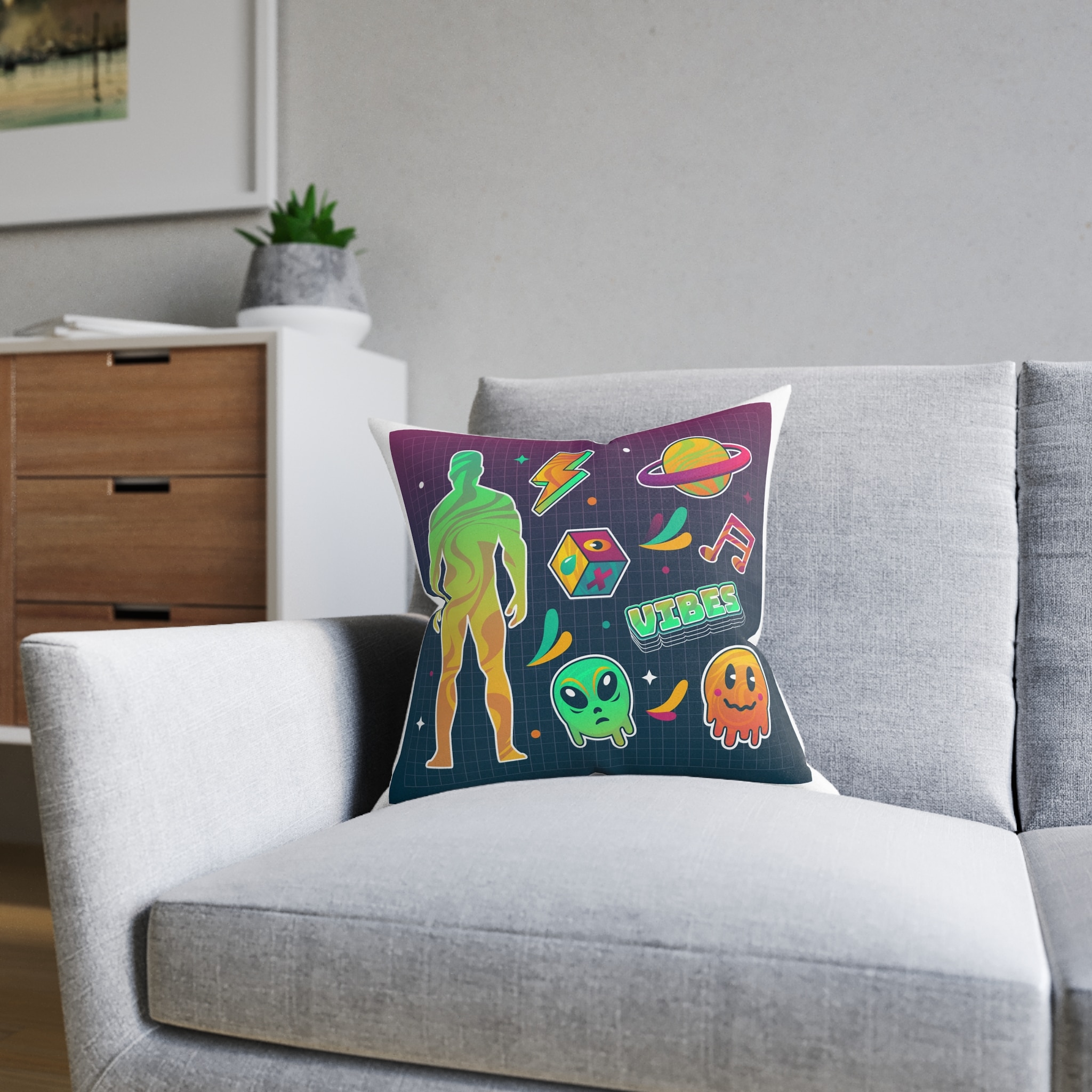Gradient Rave Sticker Set Square Pillow Pink Back - Image 8