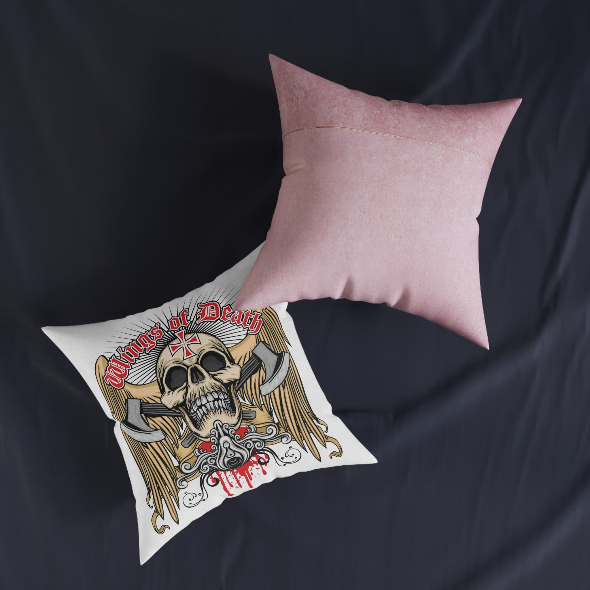 Gothic Sign With Skull Grunge Vintage Design T Shirts (30) Square Pillow Pink Back - Image 11