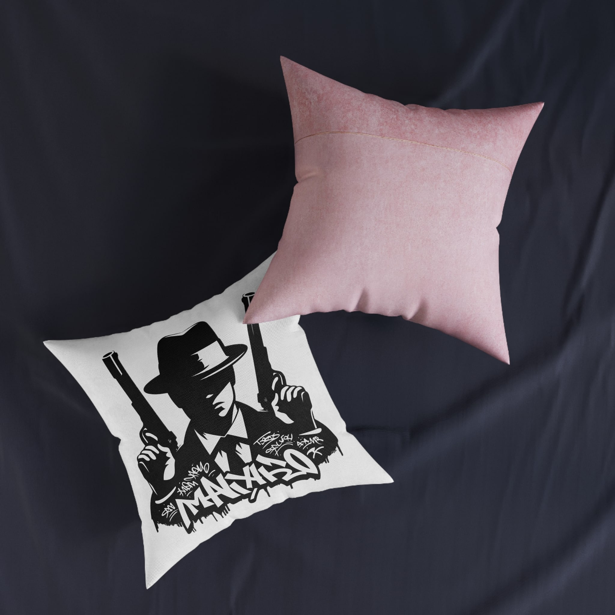 Mafia Gangster Silhouette People Graffiti Tag Hip Hop Street Art Typography Illustration Square Pillow Pink Back - Image 11