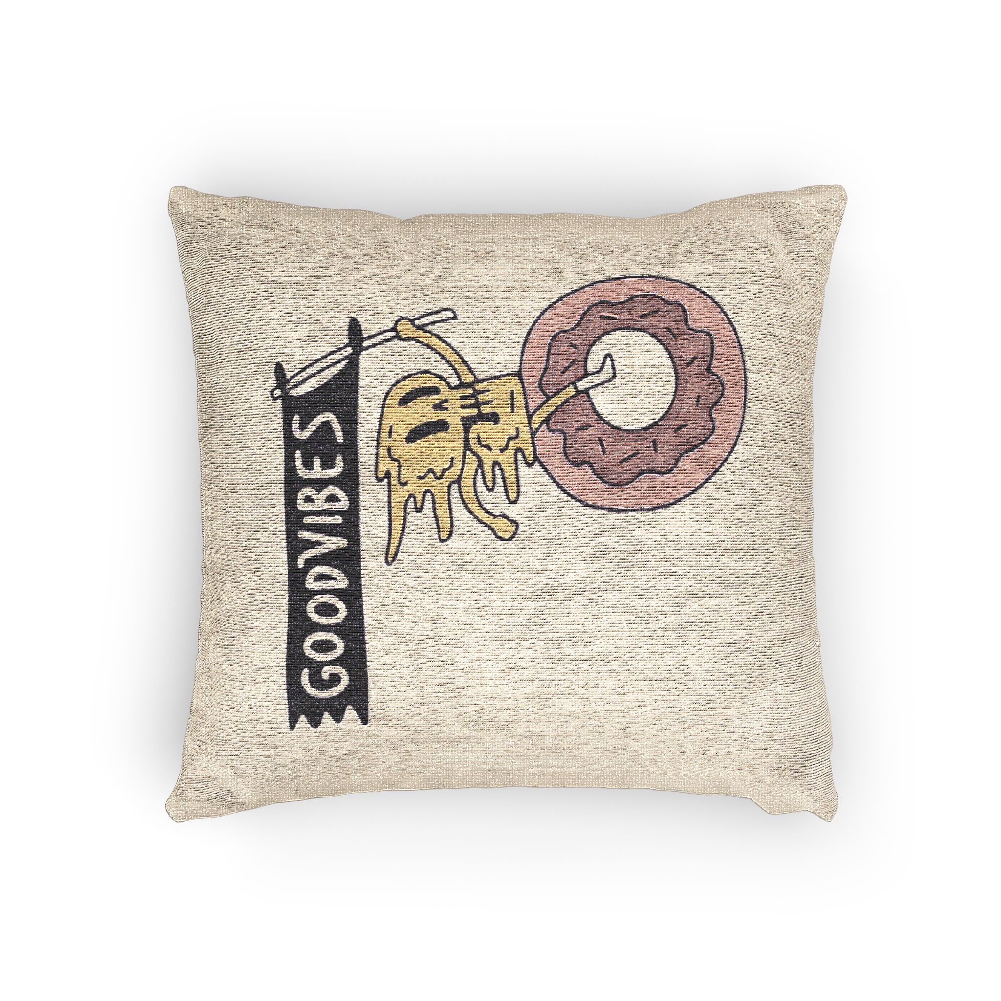 Cool Melted Skull Character Holding Flag Riding Donut Cartoon Illustration T Shirt Woven Pillow - Image 4