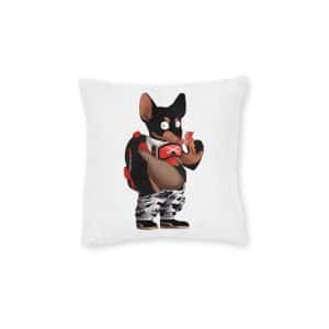 Cool Little Mice Eat Ice Cream Mascot Design Cartoon Illstration Square Pillow Pink Back