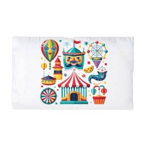 Colorful Cartoon Carnival Icons Set With Amusement Park Attractions Circus Tent Hot Air Balloon More Microfiber Pillowcase