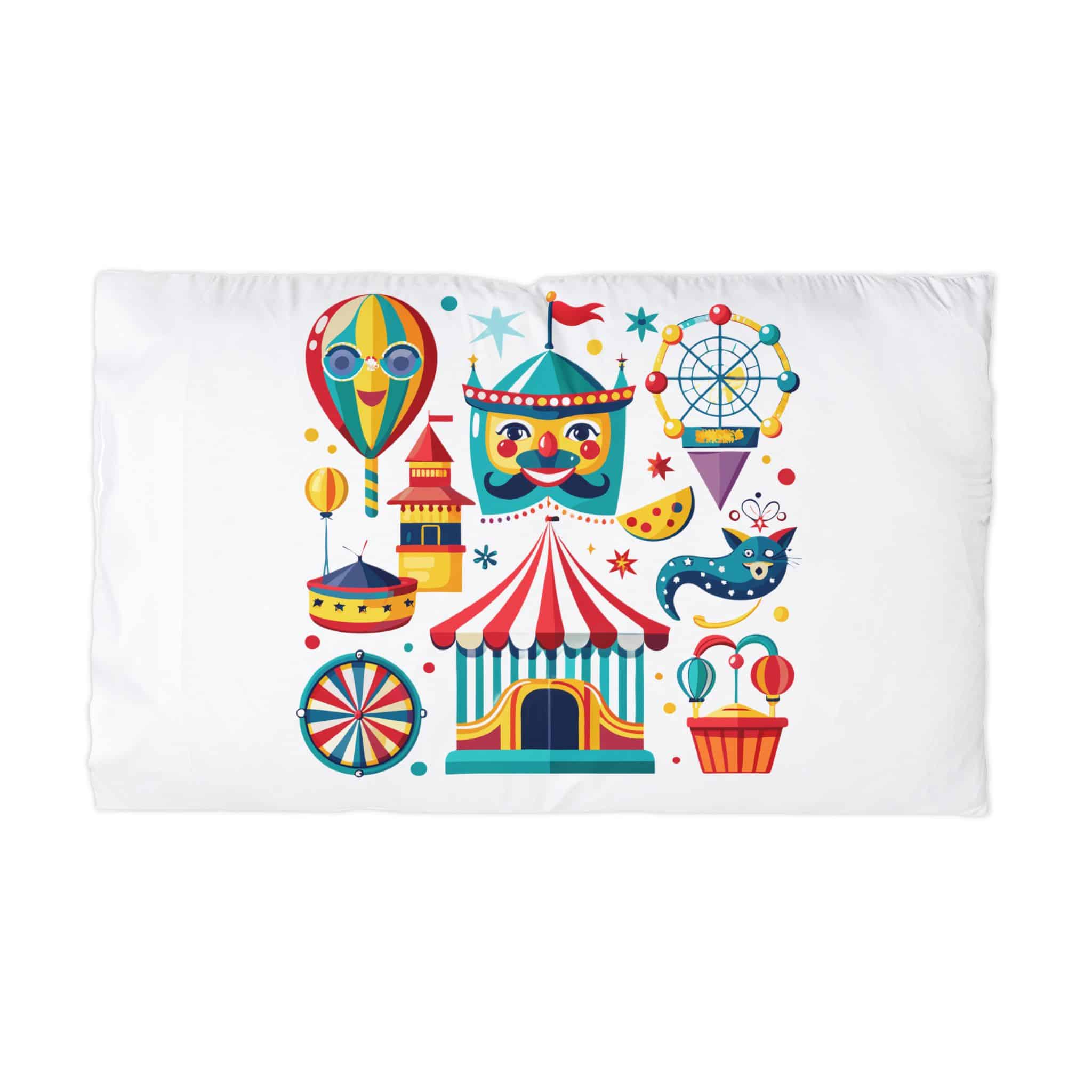 Colorful Cartoon Carnival Icons Set With Amusement Park Attractions Circus Tent Hot Air Balloon More Microfiber Pillowcase