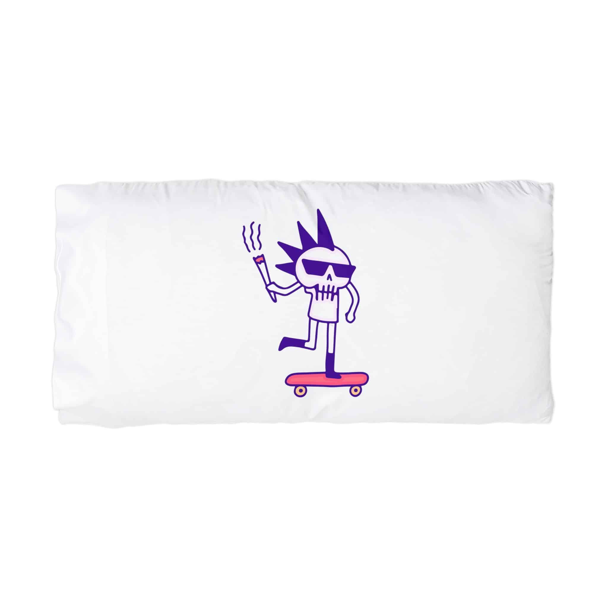Cool Punk Skull With Cigarette Riding Skateboard Doodle Art Illustration T Shirt Sticker Microfiber Pillowcase - Image 3
