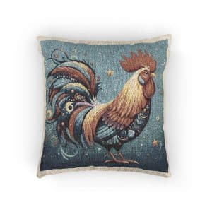 Colorful Carton Rooster Woven Pillow