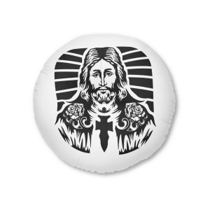 Hand Drwan Jesus Design Vector Tufted Floor Pillow Round