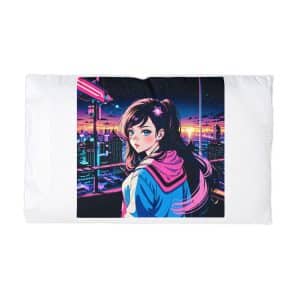 Girl With Pink Bow Is Standing Front Cityscape Microfiber Pillowcase