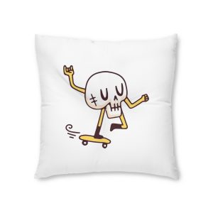 Cool Skull Riding Skateboard Illustration T Shirt Poster Sticker Apparel Merchandise Tufted Floor Pillow Square