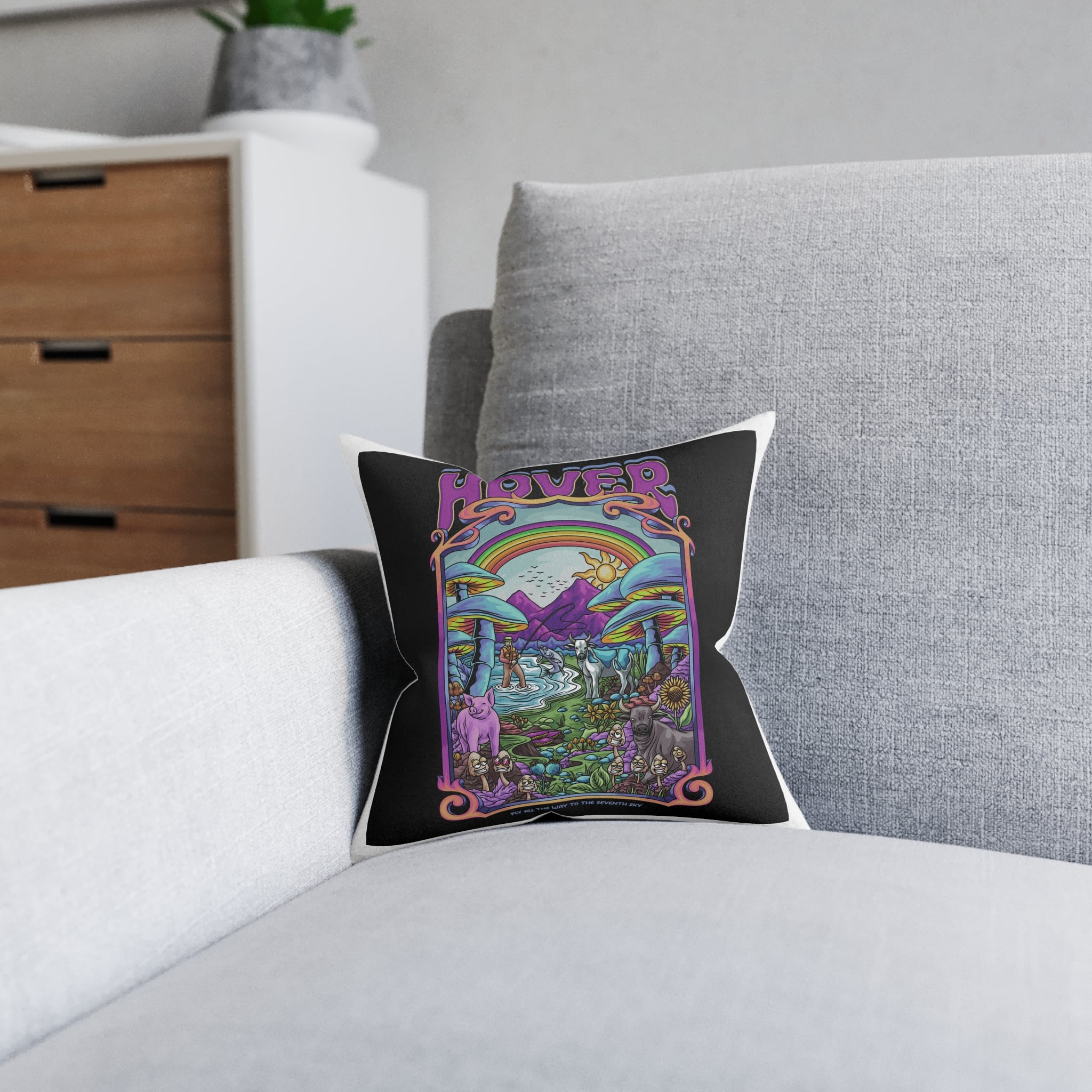 Magic Psychedelic With Text Illustration Square Pillow Pink Back - Image 4