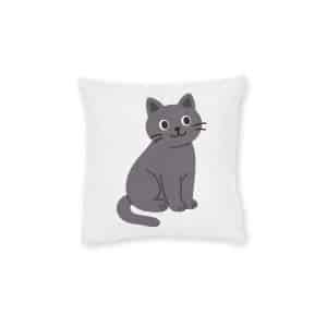 Cute Gray Cat Sitting Looking Up Vector Cat With Curious Expression Sitting Ground Square Pillow Pink Back