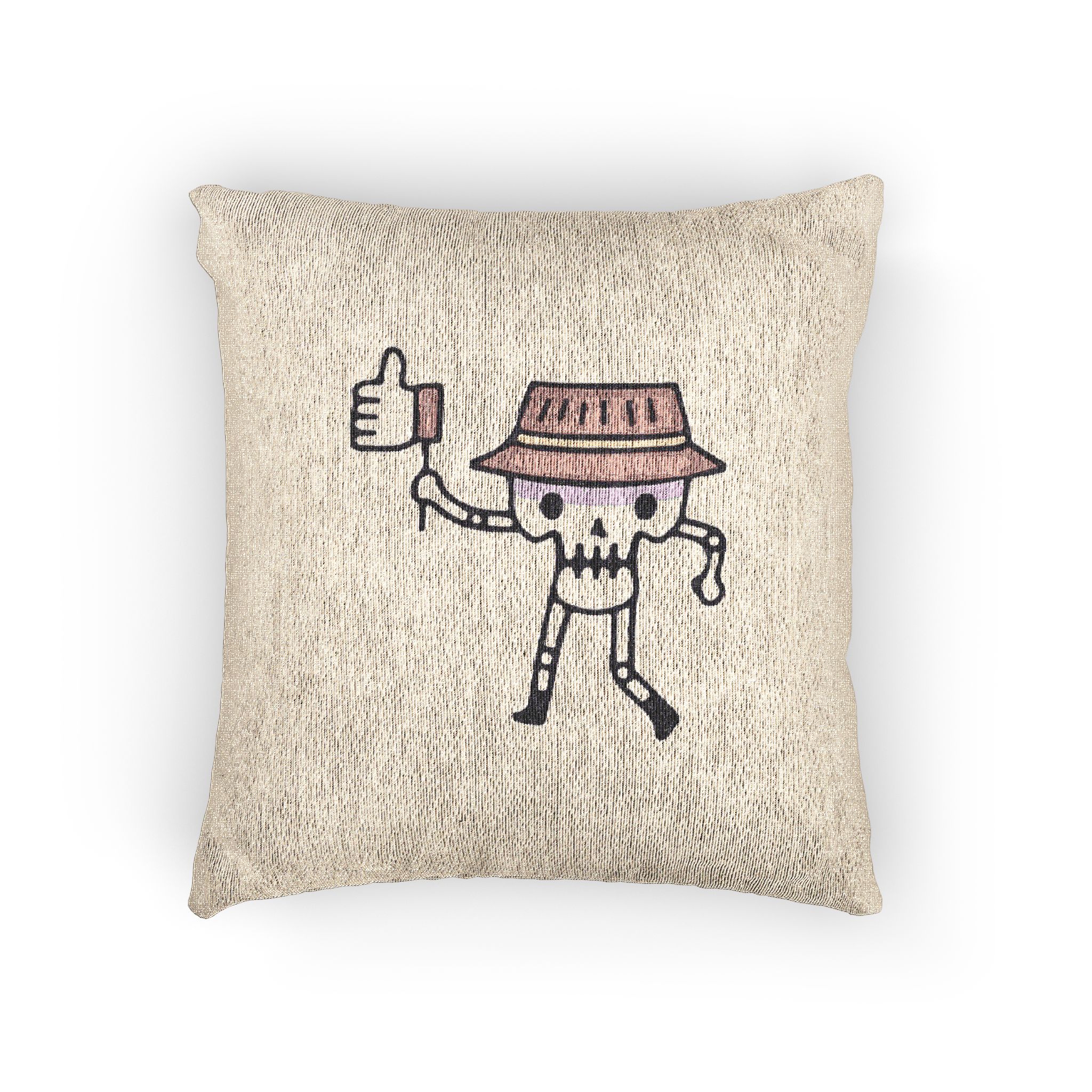 Cool Skull Wearing Bucket Hat Holding Like Button Illustration T Shirt Sticker Woven Pillow