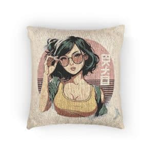 Stylish Lofi Girl Wearing Sunglasses Woven Pillow