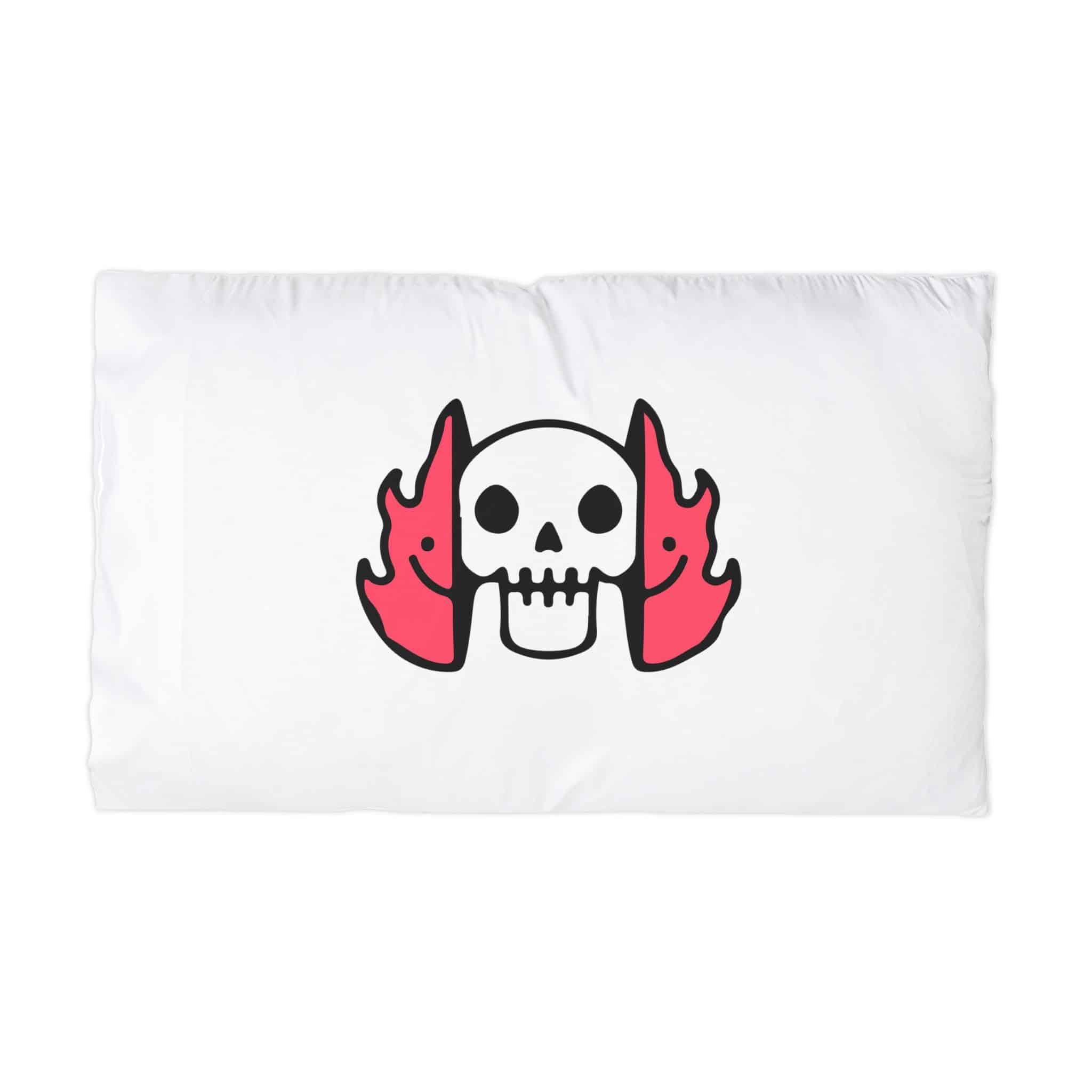 Cool Two Half Fire With Skull Face Inside Illustration Street Wear T Shirt Microfiber Pillowcase
